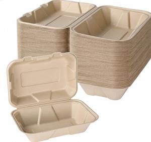 Contenants alimentaires jetables <span class=keywords><strong>en</strong></span> bagasse, sans PFAS, biodégradables, 9x6 pouces, type boîte à clapet pour plats à emporter, vente <span class=keywords><strong>en</strong></span> gros - Product Image 1