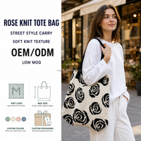 Sac fourre-tout en tricot noir monochrome style urbain, sac à bandoulière en jacquard doux, sac de shopping en tricot avec logo, emballage, faible MOQ, vente en gros