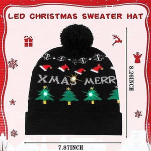 Chapeaux de Noël à LED Fil scintillant Motif de renne en acrylique épais Thermique Chaud Vêtements d'hiver Bonnet personnalisé Chapeaux d'hiver - Product Image 2