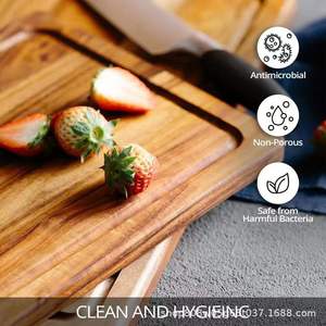 Tabla de cortar rectangular de madera maciza para cocina, frutas, verduras, carne, pizza, servicio de hotel, café, té, uso retro, color vintage - Product Image 4