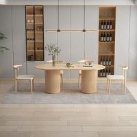 Ensemble de table à manger ovale en noyer de style français léger et luxueux, 4 chaises en bois massif, pieds artisanaux, mobilier de restaurant