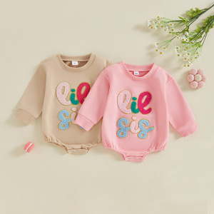 2025 automne hiver bébé fille vêtements <span class=keywords><strong>LIL</strong></span> SIS Patch surdimensionné sweat barboteuse bébé petite soeur pull bulle barboteuse - Product Image 1