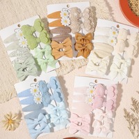 Set Jepit Rambut Anak Perempuan Manis Lucu dengan Pita dan Bunga Daisy dari Kain Buatan Tangan, Warna Solid, Perhiasan Anak