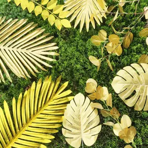 Hojas artificiales de oro, Tortuga, hoja trasera, hojas de palma tropicales, plantas de imitación doradas, decoración para fiesta en casa, boda