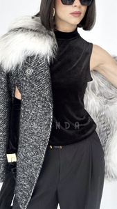 <span class=keywords><strong>Cape</strong></span> en laine avec col rabattu et doublure en fourrure de renard <span class=keywords><strong>polaire</strong></span>, nouveau manteau élégant en fourrure de renard, mode automne, manteau en vison, col en fourrure de renard - Product Image 6