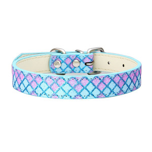 Alta calidad brillante al por mayor <span class=keywords><strong>Bling</strong></span> PU material Plaid perro <span class=keywords><strong>collar</strong></span> cuero mascota - Product Image 6