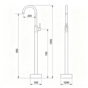 Robinet sur pied gris, finition minimaliste, monocommande, pour lavabo de salle de bain - Product Image 2