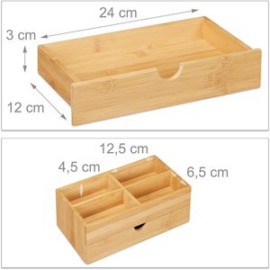 Bamboo Cosmetic Storage <b>Box</b> With Drawer And Compartments For Jewelry <b>Makeup</b> Desktop Organizer Minimalist Style Rectangle Shape - Product Image 4