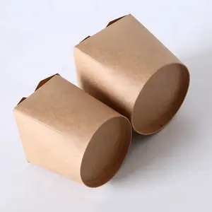 Özel tek kullanımlık kraft kağıt aperatif konteyner yuvarlak alt erişte kutusu 64oz kfc kızarmış tavuk kağıt kova