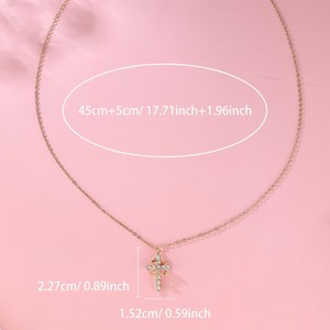 Collier en laiton avec micro-pavé de zircon, croix pour femmes, plaqué or rose, pendentif en cristal, design géométrique tendance, cadeau religieux chrétien - Product Image 2