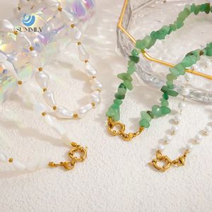 요약 천연석 봄 버클 페르시 쇄골 체인 18K 금도금 스테인레스 스틸 진주 DIY 목걸이 쥬얼리 - Product Image 1