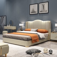 [Export Chine] Sommier beige moderne de luxe léger avec cadre en bois massif, mousse et cuir premium, fonction de pression d'air et rangement