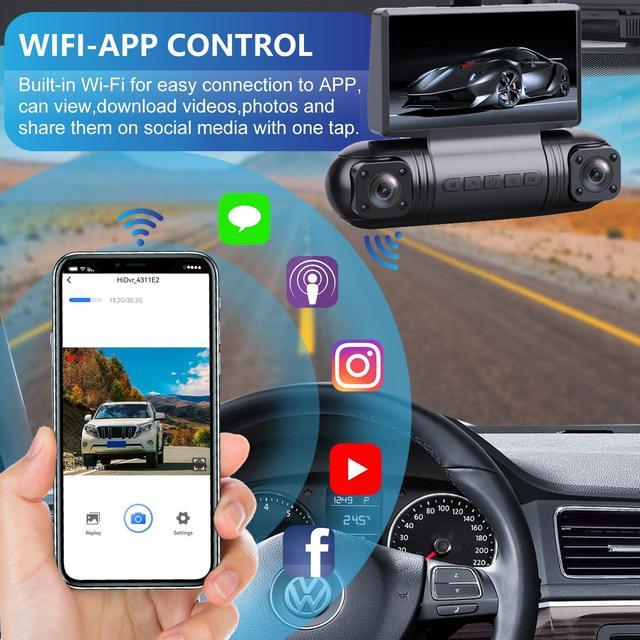 4-Channel  2K Dash Cam 3-Inch Screen Front Rear Left Right 360-degree Camera for Car DVR Recorder WiFi Supported Black Box