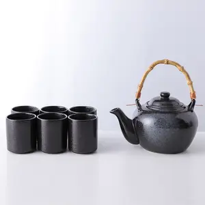 High Quality Vintage Style Porcelain Tea Set Black Glaze Ceramic Teapot Set With Tea Water Cups for Restaurant Office Home