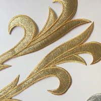 Appliques thermocollantes brodées pour vêtements, grandes tailles, motif branches longues et paillettes dorées, style baroque, pour costumes de scène