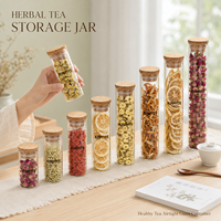 Stoples Tabung Kaca dengan Tutup Gabus Kayu, Botol Kaca Bening untuk Bunga Kering, Teh Herbal, Rempah-rempah, Wadah Makanan Dapur