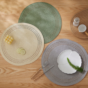 <b>Round</b> Woven Placemats Heat Insulating <b>Table</b> Mats Nordic Style Solid Color <b>Round</b> Shape Green Off <b>White</b> Gray - Product Image 1