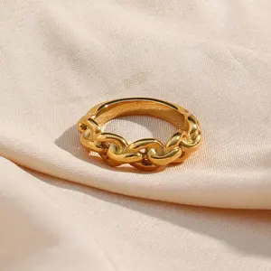 Vintage Chunky Twisted Stainless Steel Chain Rings Jewelry Women Gold Plated Rings Bulk