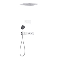 Ensemble de robinetterie de douche moderne en laiton doré avec mitigeur encastré 3 trous, finition brossée, pour appartement, avec fonctions pluie/massage/pause et cartouche céramique