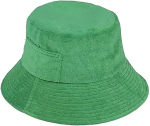 定制绿色口袋时尚热卖毛巾布标签可折叠钟形女性波浪顶级品质水桶帽
