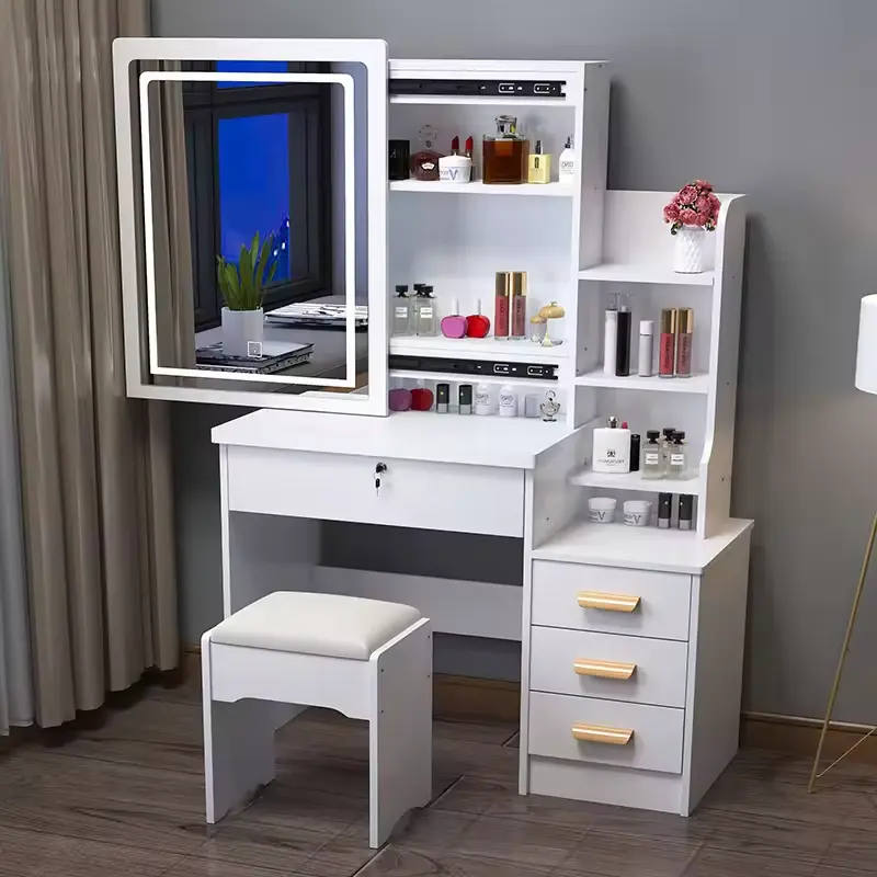 High Quality Modern European Drawers Storage Bedroom Furniture Nordic White Vanity Makeup Dressing Table With Mirror And Stool