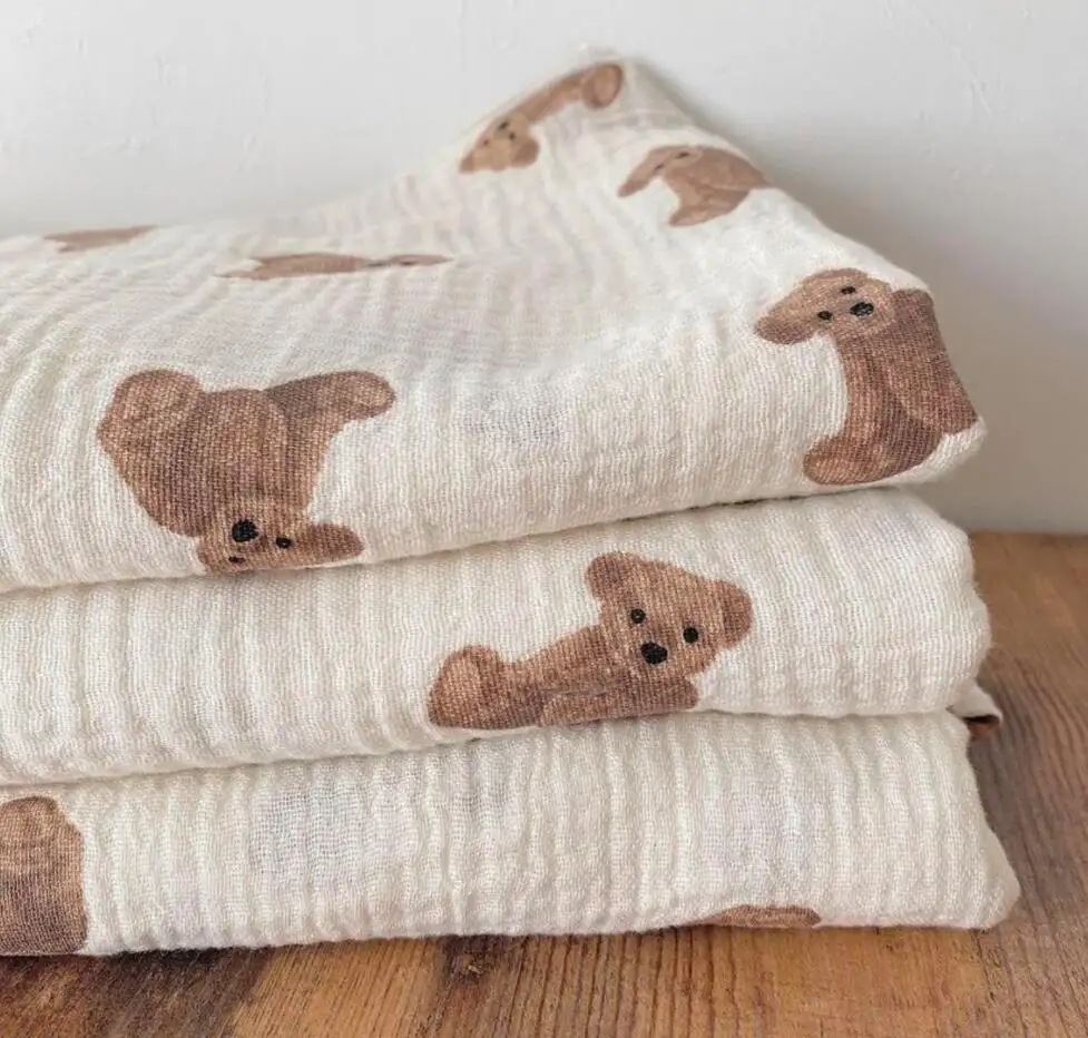 Двухслойное Хлопковое одеяло из хлопковой пряжи с принтом медведя хлопковое двойное Марлевое одеяло детское банное полотенце детское оберточная пеленка