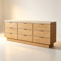 Commode à 9 tiroirs en bois massif brossé, avec dessus en pierre de travertin écologique et couleur personnalisable, pour la décoration de chambre et de villa
