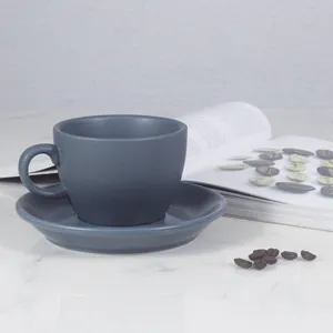 65ml 180ml 280ml Matte Dark Grey Porcelain Espresso Coffee Cup And Saucer Sets For Cafe Home Hotel