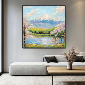 Décoration murale à la main <span class=keywords><strong>fleur</strong></span> Fuji montagne paysage naturel <span class=keywords><strong>peinture</strong></span> à l'huile texturé peintures d'art japonais - Product Image 4