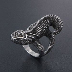 European American Style <b>Titanium</b> Steel Lizard <b>Ring</b> Men's Fashion Punk Animal Shape Micro Pave Jewelry SA507 - Product Image 2