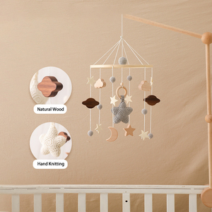 Estrellas, Luna, nubes, carillón de viento de madera, decoración sencilla para habitación de bebé con perchas para cuna de recién nacido, adornos de cumpleaños móviles - Product Image 2
