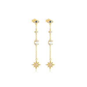 CANNER Hot-sell Jewelry Single Fashionable <b>Star</b> Long Tassel <b>Moon</b> Piercing Stud <b>Earring</b> - Product Image 1