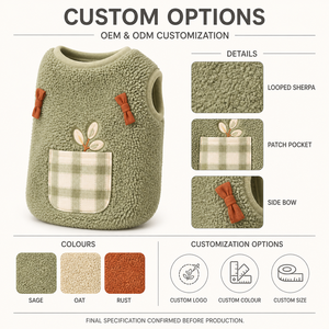 Cute Fleece Dog Vest Green <b>Checkered</b> Pocket Design Winter Pet Clothes for Dogs - Product Image 2