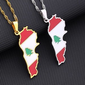 Collier populaire en acier inoxydable plaqué or et argent, avec carte <span class=keywords><strong>du</strong></span> <span class=keywords><strong>Liban</strong></span> et drapeau <span class=keywords><strong>du</strong></span> <span class=keywords><strong>Liban</strong></span>, motif cèdre - Product Image 1
