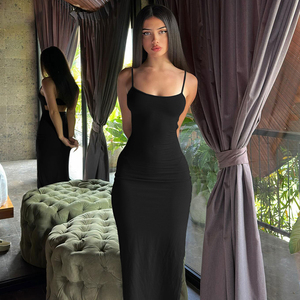 เดรสไหมพรมสีพื้นผ่าข้าง แขนกุด สไตล์ลำลอง สำหรับฤดูร้อน เหมาะสำหรับวันพักผ่อน แฟชั่นสำหรับผู้หญิง ความยาวปานกลาง - Product Image 5