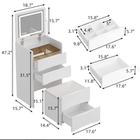 Coiffeuse blanche moderne avec miroir LED et tabouret de rangement – Table de maquillage compacte en gros pour petite chambre ou appartement