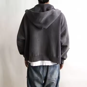 Sudadera con capucha con cremallera y hombros descubiertos para hombre, Jersey de algodón de gran tamaño 100%, sudadera con lazo francés para hombre - Product Image 3