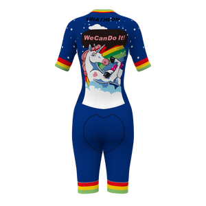 HIRBGOD Femme Tri Suit Avec Manches Courtes We Can Do It Bule Color <span class=keywords><strong>Triathlon</strong></span> Outfit - Product Image 3