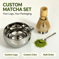 Nouveauté : Ensemble bol et fouet à matcha argentés, kit japonais pour la cérémonie du matcha, logo et emballage personnalisés