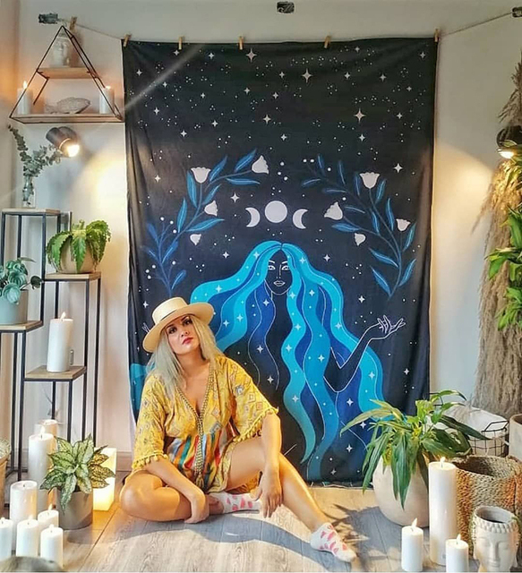 Witch Rainbow Women Photography Backdrops 52x60 Inch Yoga Lady Moon Phase Tapestry Wall Hanging Art for Dormitory