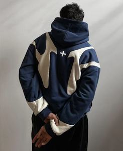 Streetwear personnalisé Colorblock Patchwork français éponge coton polaire recadrée fermeture éclair Boxy veste à capuche pour hommes - Product Image 4