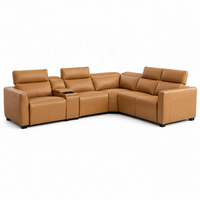 Canapé d'angle moderne en cuir extensible avec repose-têtes réglables, structure en bois et console centrale