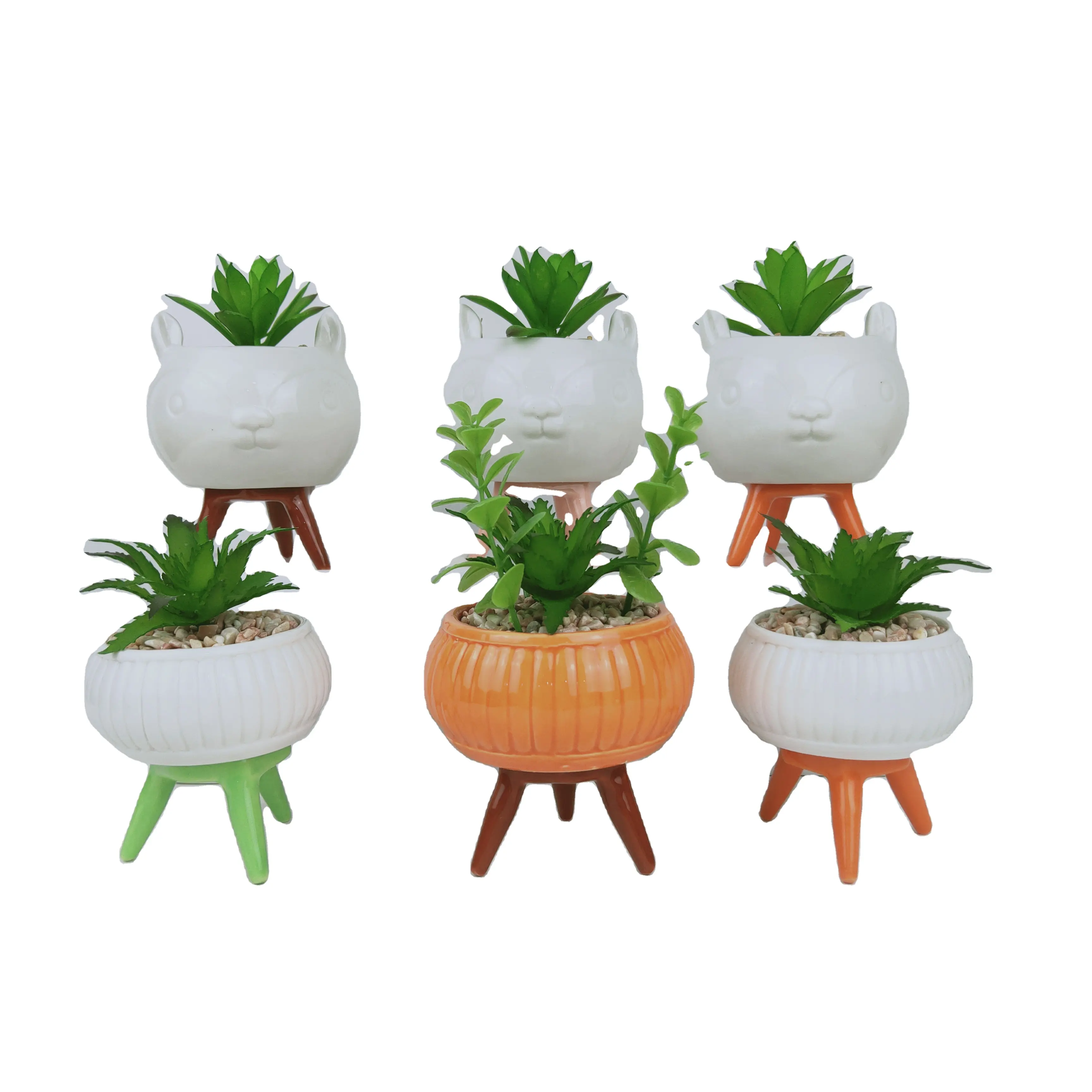 Round Ceramic Succulent Planter pot, white indoor Balcony Cactus Plant pot with Stand ,4 inch Ceramic pot for flower plant