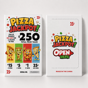 CMYK Printed Pizza Pull Tab Seal Cards Break Open <b>Tickets</b> with Serial Numbers for Restaurant Promotions Fundraisers and Events - Product Image 3