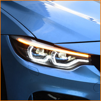 Pour BMW F32 F36 Série 4 M4 2013-2019 Phare LED Style M3 Competition Double Projecteur avec Scan de Démarrage et Cadre Bleu Argenté