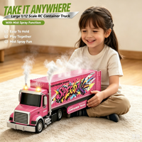 Camion Conteneur RC Graffiti DWI 2.4G 7CH, Camion Semi-Remorque RC 1:12 avec Pulvérisation, Lumières et Son, Jouet Camion de Transport à Remorque Détachable