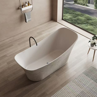 Baignoire autoportante Weihao en surface solide, courbée, texture travertin, baignoire en pierre artificielle pour salle de bain