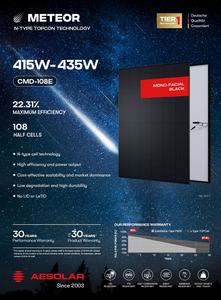 แผงโซลาร์เซลล์ <span class=keywords><strong>AE</strong></span> <span class=keywords><strong>Solar</strong></span> 435W สีดำล้วน - แบบ N-TYPE TOPCon 108 เซลล์แบบ Half-Cut โมโนเฟเชียล กระจกเดี่ยว พร้อมแผ่นหลังสีขาว - Product Image 4