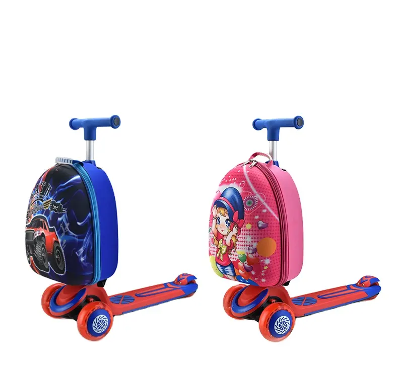 kids trolley folding kick scooter luggage travel led light-up kids tricycle 5 in 1 kick scooter with seat for kids