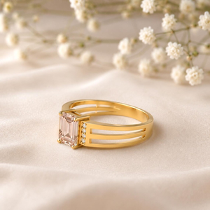 <b>Emerald</b> Cut Pink Morganite Engagement <b>Ring</b> Handmade Triple Split Shank <b>Ring</b> 925 Sterling <b>Silver</b> with 18K Gold Filled Finish Gift - Product Image 4
